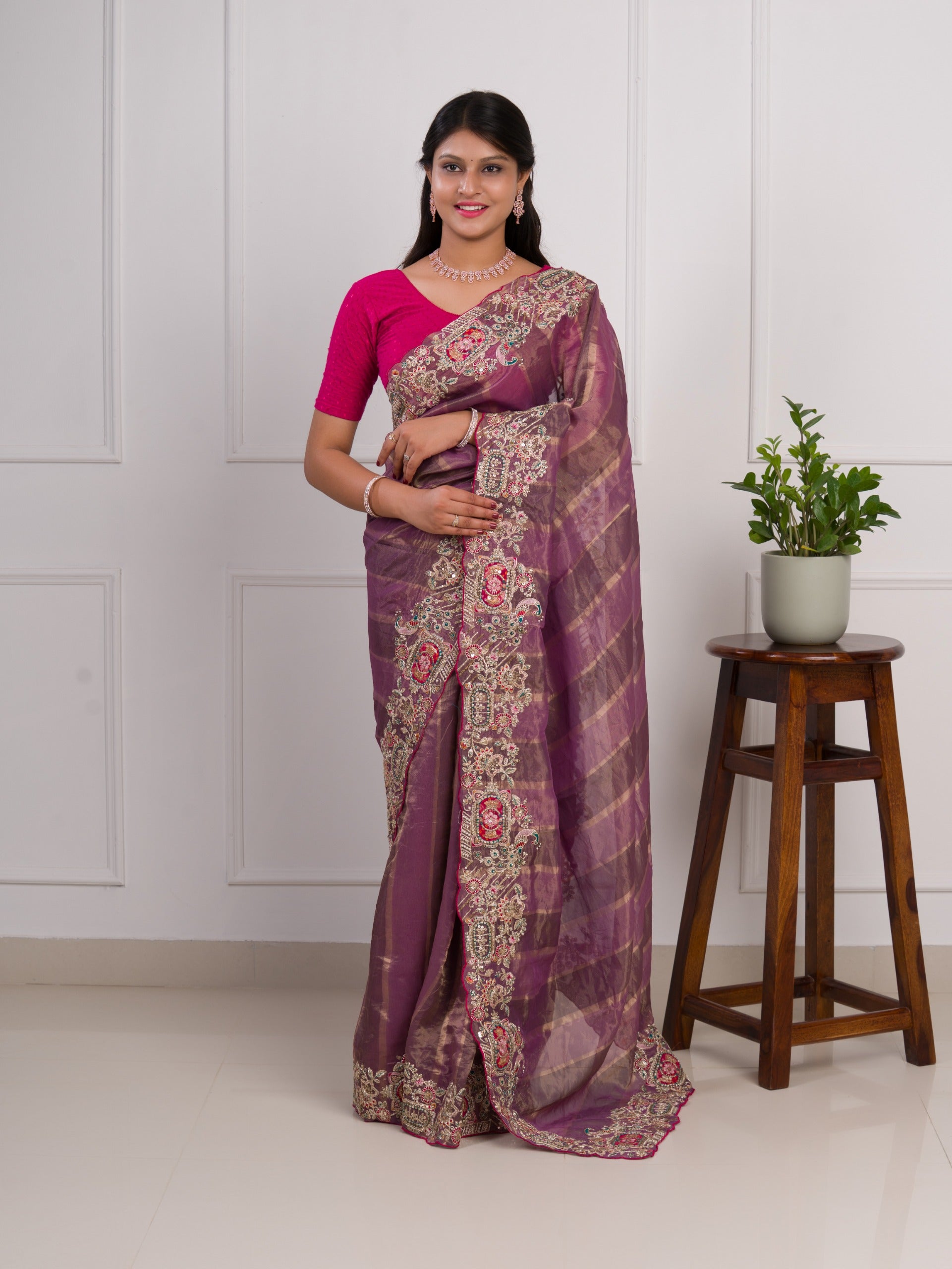 Tanmira Special Rich Purple Tissue Silk Saree with Thread Embroidery Work  PAL