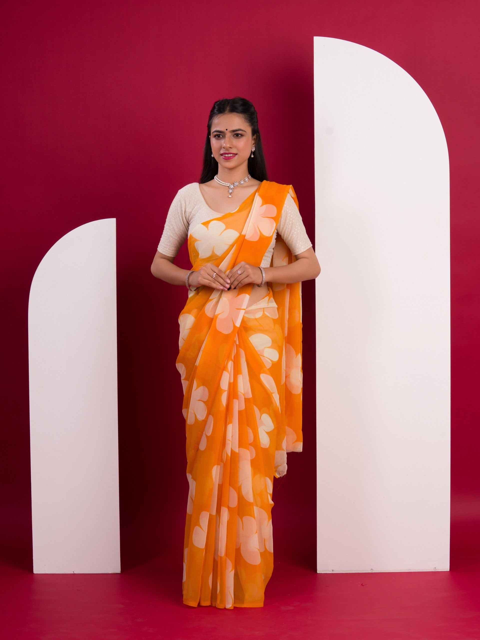  Georgette Flower Printed Style Saree for causal wear under 1000