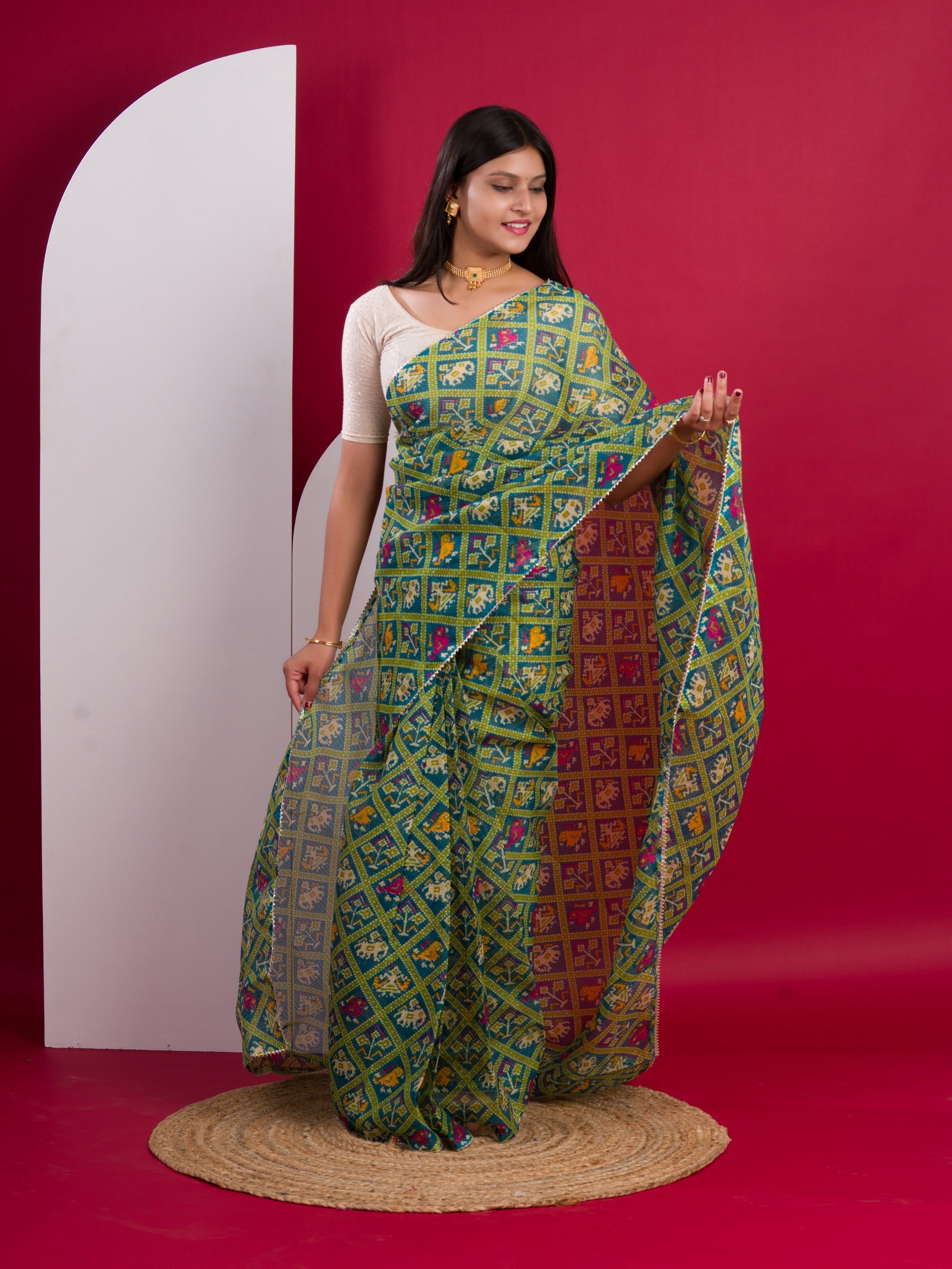 Tanmira Summer Special Kota Doria Saree  Bottle Green