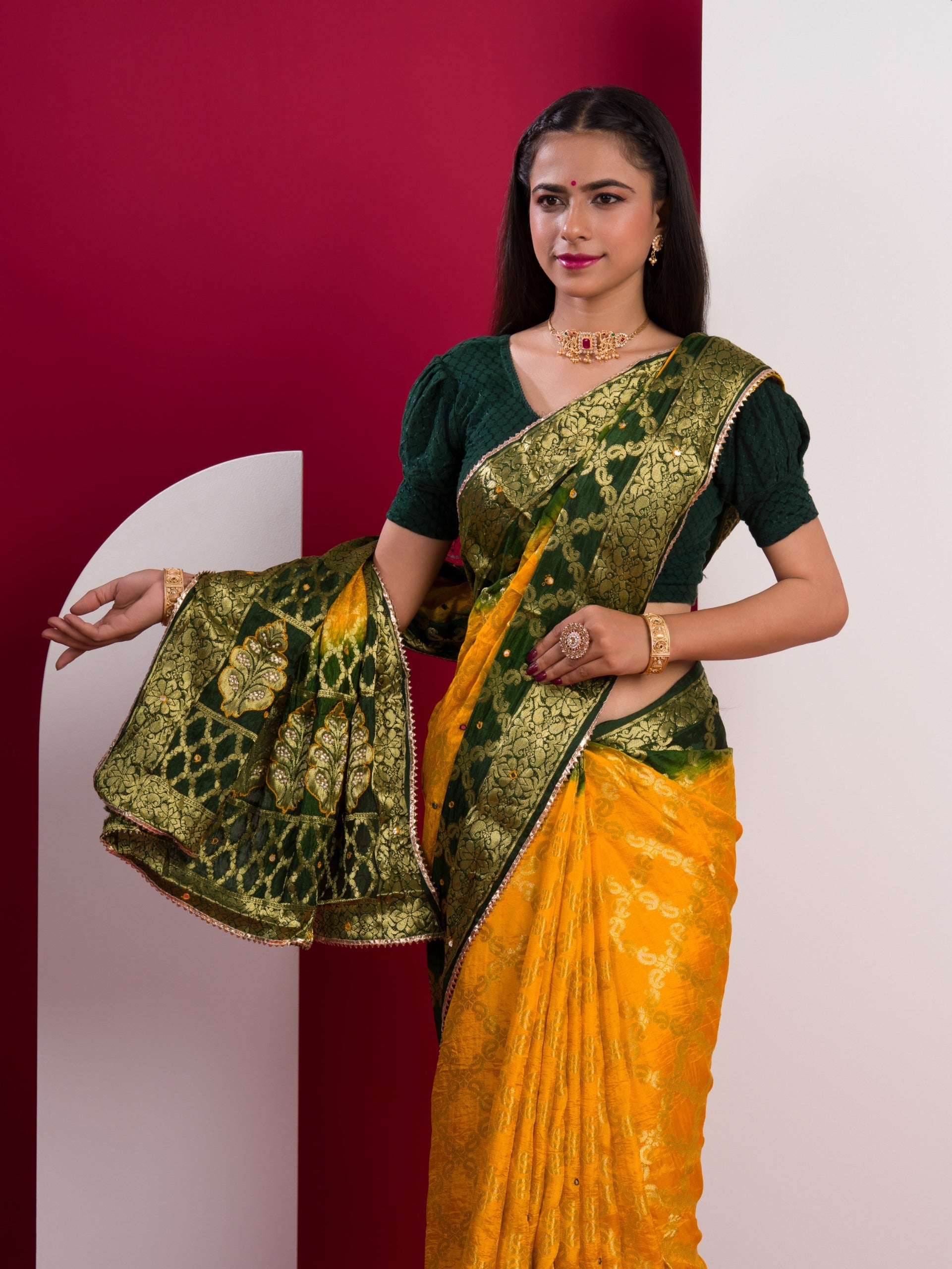 Tanmira Latest Gharchola Banarasi Silk With Heavy Zari Work Saree KML Yellow Green