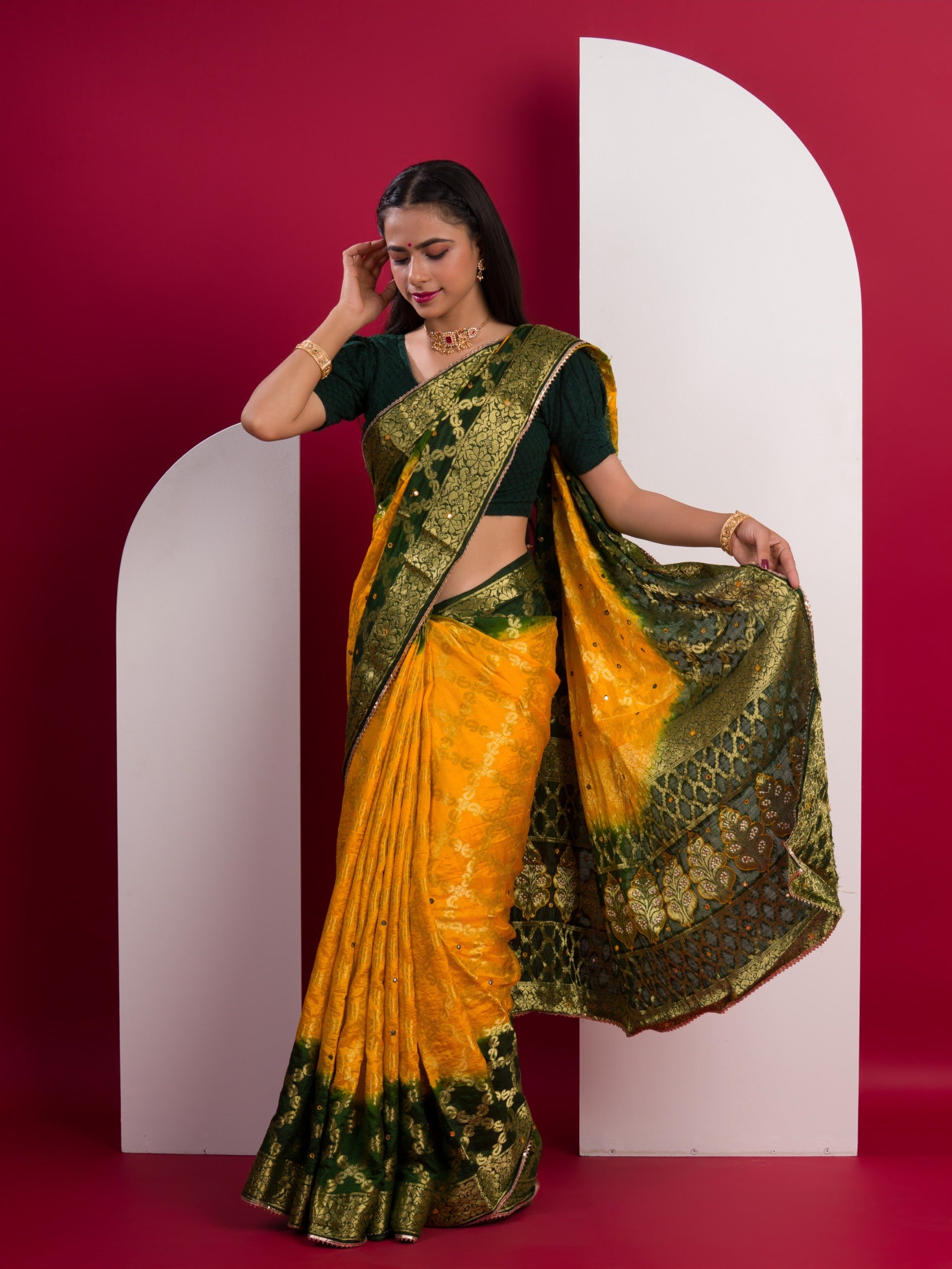 Tanmira Latest Gharchola Banarasi Silk With Heavy Zari Work Saree KML Yellow Green
