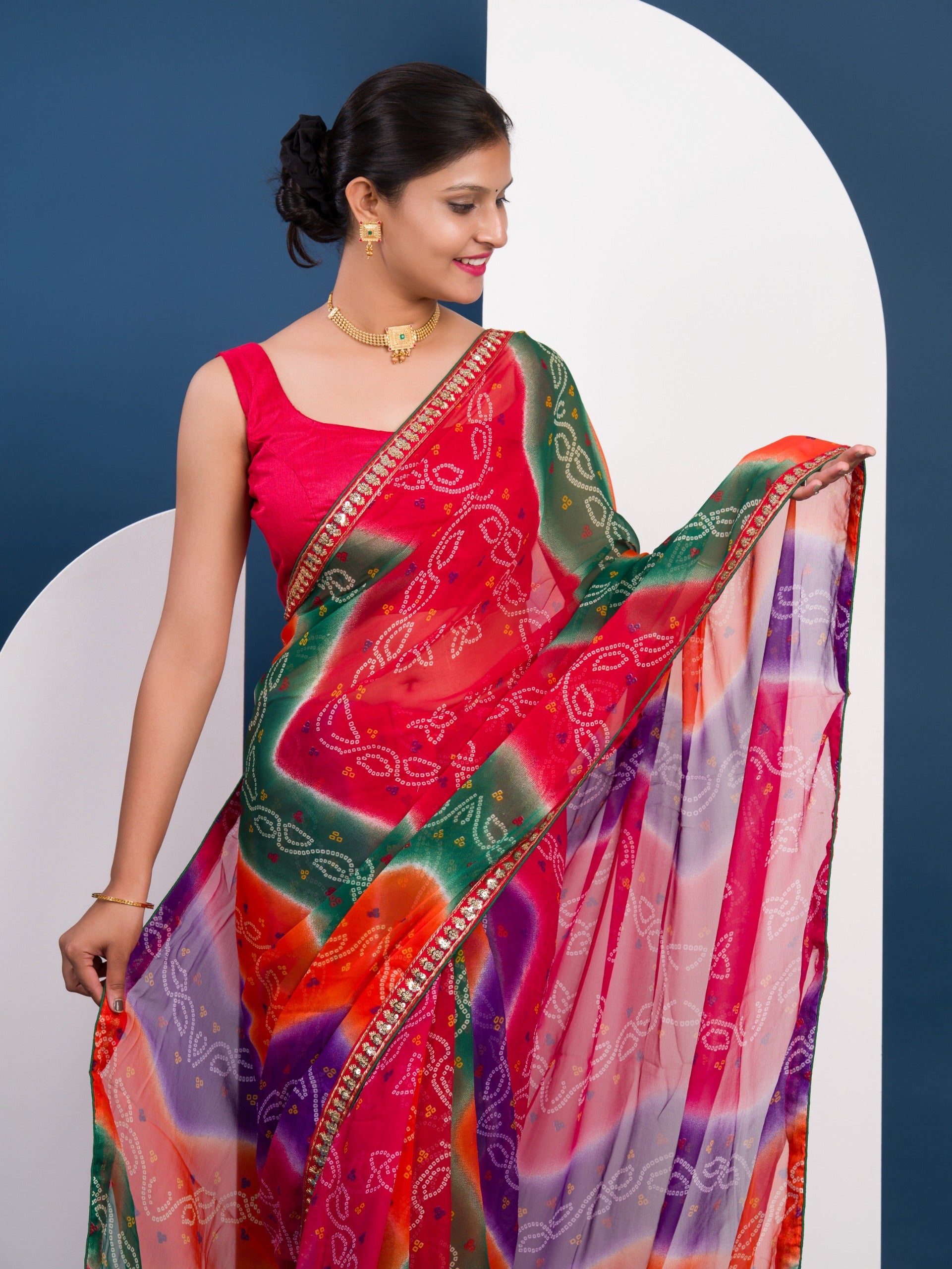 Tanmira Latest New Launch Georgette Multicolour Bandhani Saree