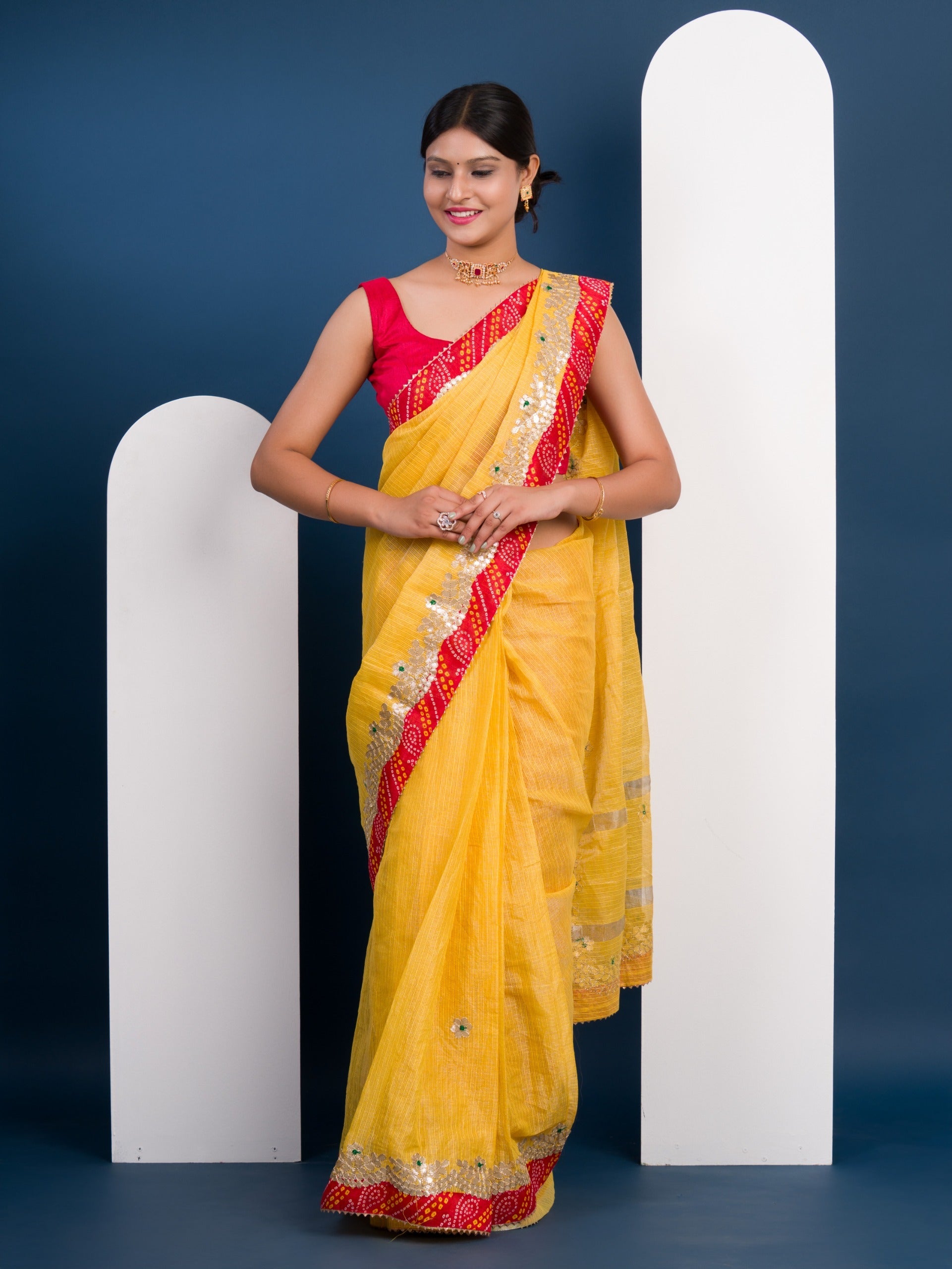 kota Doriya saree in Bandhani Style border 
