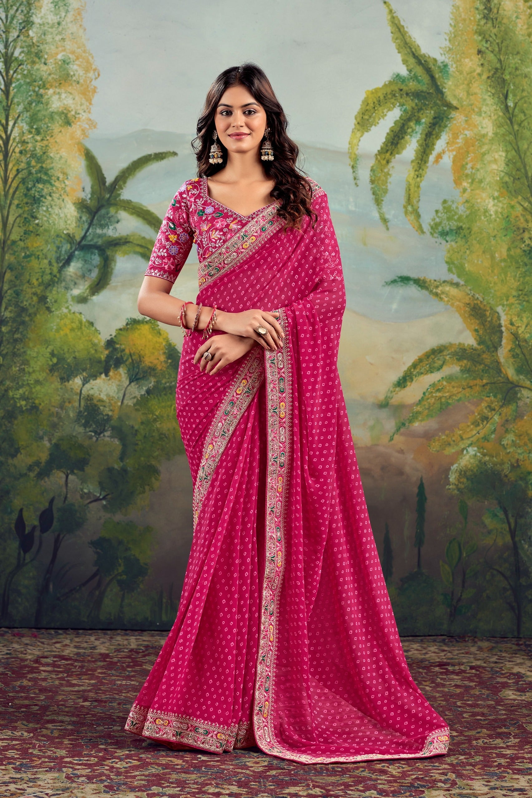 Tanmira New Beautiful Gorgette Bandhani With Gotapatti Work Saree BHA