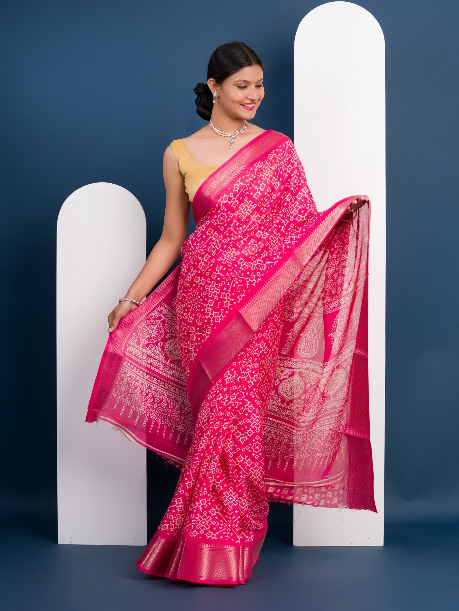 Tanmira New Special Cotton silk Ajrakh style With Ajrakh HandPrint Work Saree STL