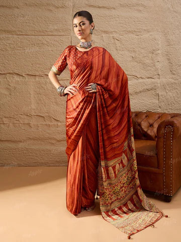 Tanmira New Launch Crepe Silk Ajrakh Print With Causal Wear Saree APL