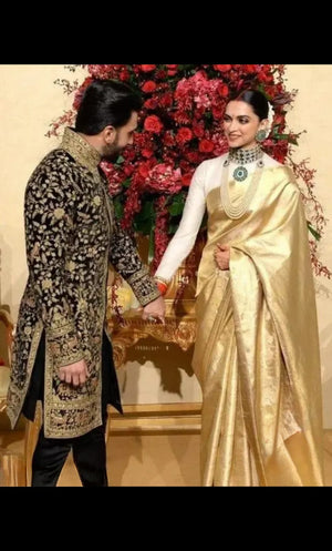 Banarasi Handloom style saree in golden colour 