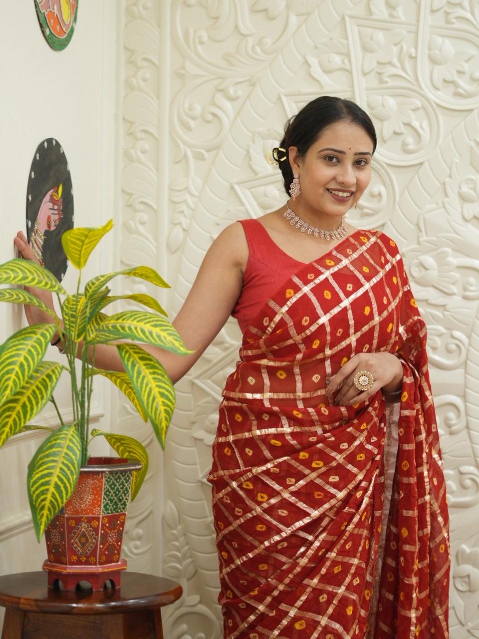 Pure Georgette saree in red colour