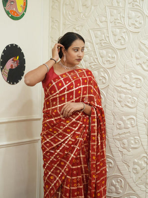 Pure Georgette saree in red colour