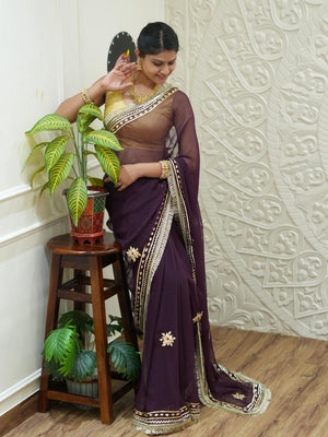Traditional saree with Gotapati Work in wine colour