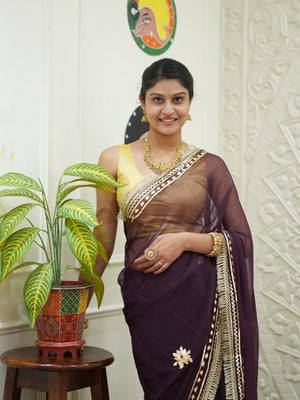Traditional saree with Gotapati Work in wine colour