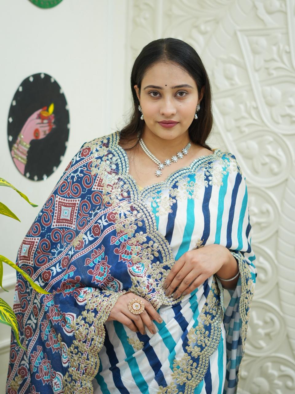 By Leheriya Chinon Silk Saree with Gotapatti Work