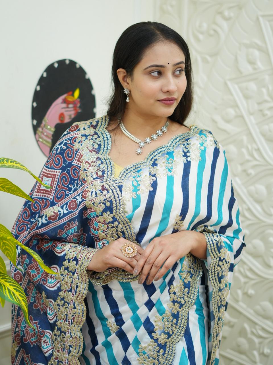 By Leheriya Chinon Silk Saree with Gotapatti Work