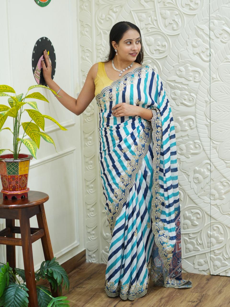 By Leheriya Chinon Silk Saree with Gotapatti Work