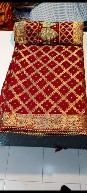 trending mirror work saree in bandhani pattern 
